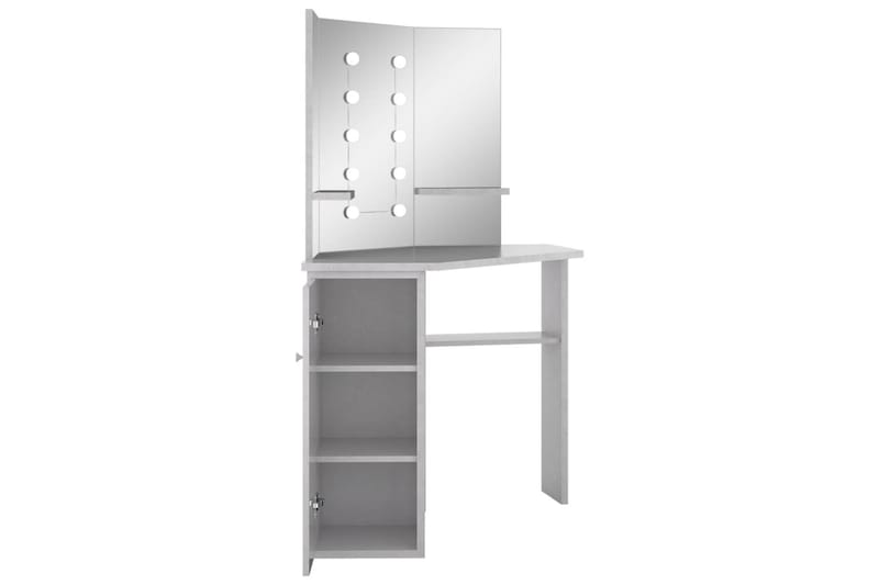 kosmetikbord til hjørne med LED-lys 111x54x141,5 cm betongrå - Møbler - Borde - Sminkebord & konsolbord