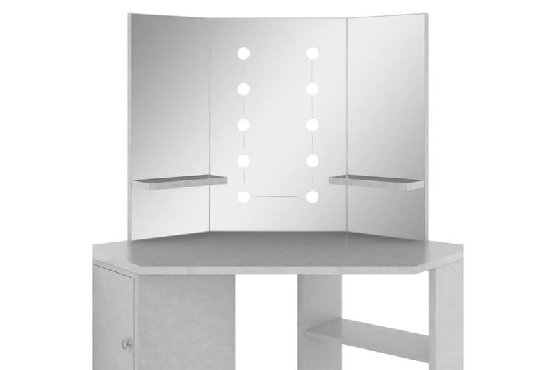 kosmetikbord til hjørne med LED-lys 111x54x141,5 cm betongrå - Sminkebord & konsolbord - Makeup bord med lamper - Makeup bord med spejl