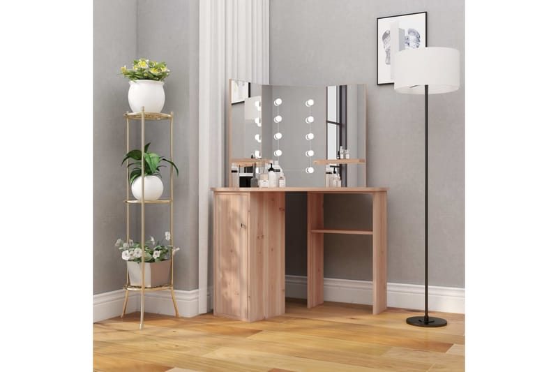 kosmetikbord til hjørne med LED-lys 111x54x141,5 cm eg - Møbler - Borde - Sminkebord & konsolbord