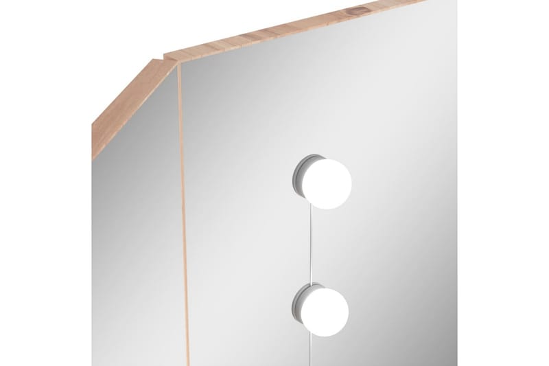 kosmetikbord til hjørne med LED-lys 111x54x141,5 cm eg - Møbler - Borde - Sminkebord & konsolbord