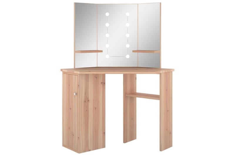 kosmetikbord til hjørne med LED-lys 111x54x141,5 cm eg - Møbler - Borde - Sminkebord & konsolbord