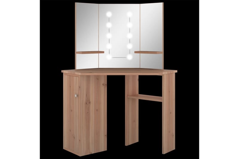 kosmetikbord til hjørne med LED-lys 111x54x141,5 cm eg - Møbler - Borde - Sminkebord & konsolbord
