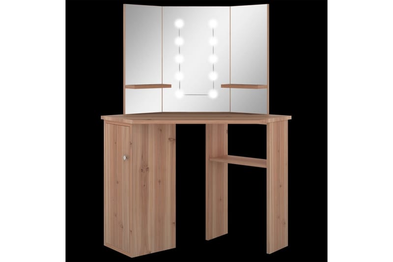 kosmetikbord til hjørne med LED-lys 111x54x141,5 cm eg - Makeup bord med spejl - Sminkebord & konsolbord - Makeup bord med lamper