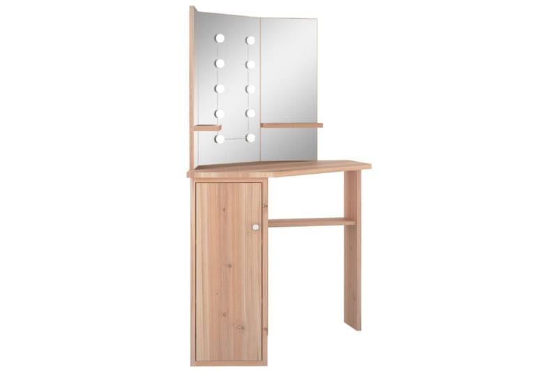 kosmetikbord til hjørne med LED-lys 111x54x141,5 cm eg - Møbler - Borde - Sminkebord & konsolbord