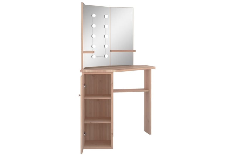 kosmetikbord til hjørne med LED-lys 111x54x141,5 cm eg - Møbler - Borde - Sminkebord & konsolbord