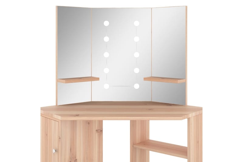 kosmetikbord til hjørne med LED-lys 111x54x141,5 cm eg - Møbler - Borde - Sminkebord & konsolbord