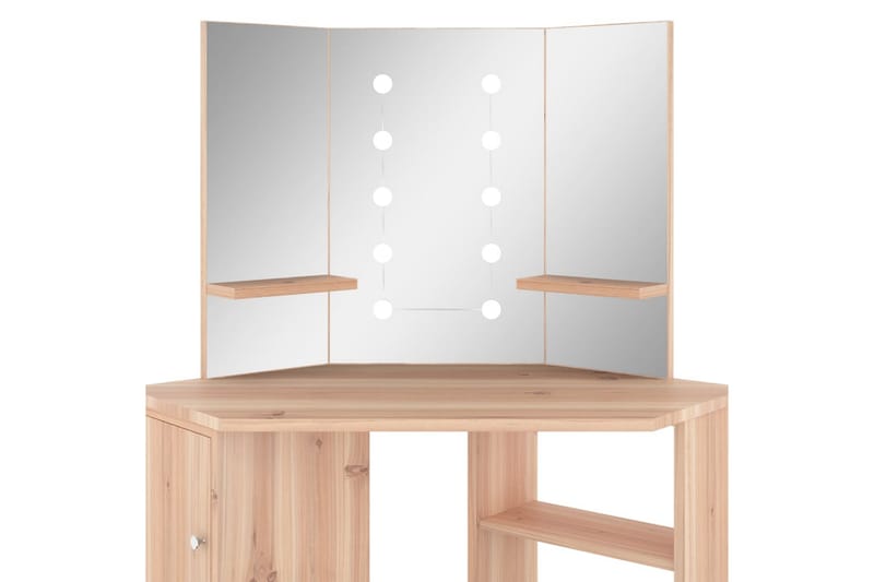 kosmetikbord til hjørne med LED-lys 111x54x141,5 cm eg - Makeup bord med spejl - Sminkebord & konsolbord - Makeup bord med lamper