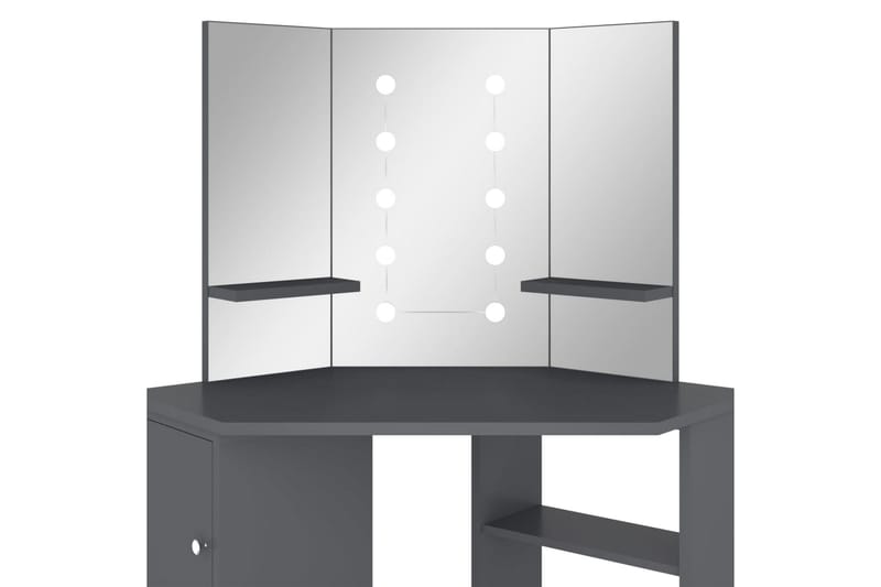 kosmetikbord til hjørne med LED-lys 111x54x141,5 cm grå - Grå - Sminkebord & konsolbord