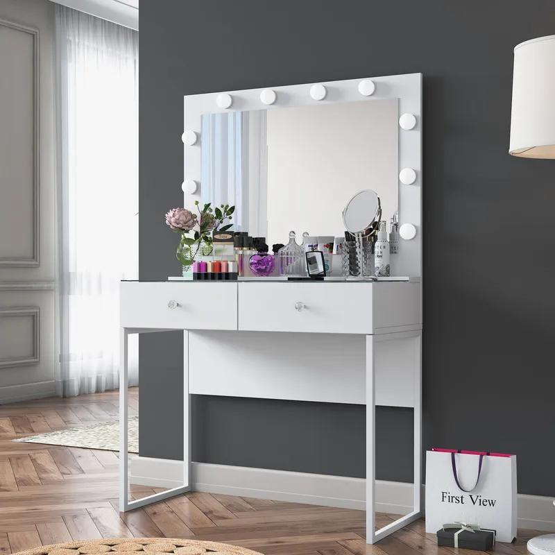 Make-up-bord Wallxpert Eska BJ158 (90 x 141,8 x 40 cm) hvid - Hvid - Møbler - Borde - Sminkebord & konsolbord