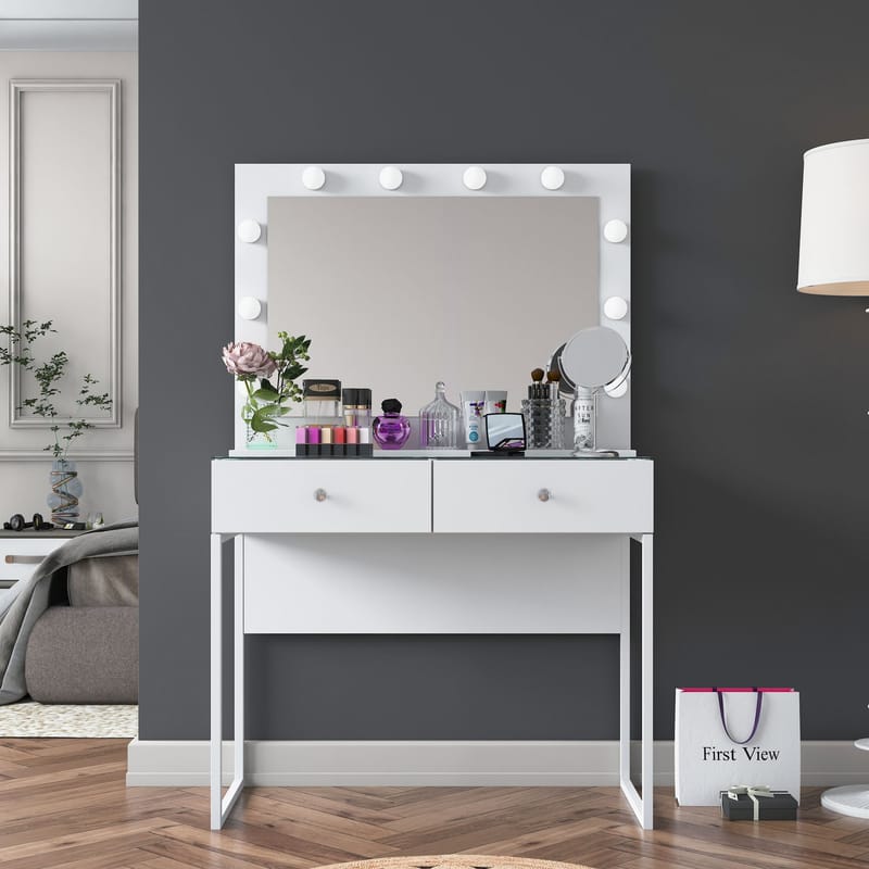 Make-up-bord Wallxpert Eska BJ158 (90 x 141,8 x 40 cm) hvid - Hvid - Møbler - Borde - Sminkebord & konsolbord