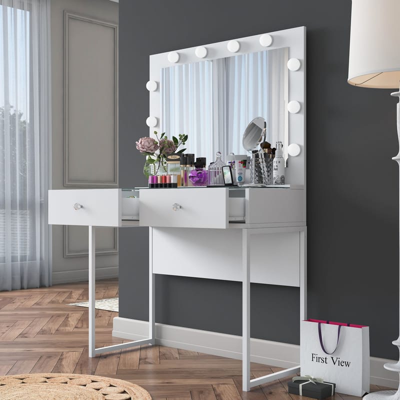Make-up-bord Wallxpert Eska BJ158 (90 x 141,8 x 40 cm) hvid - Hvid - Møbler - Borde - Sminkebord & konsolbord
