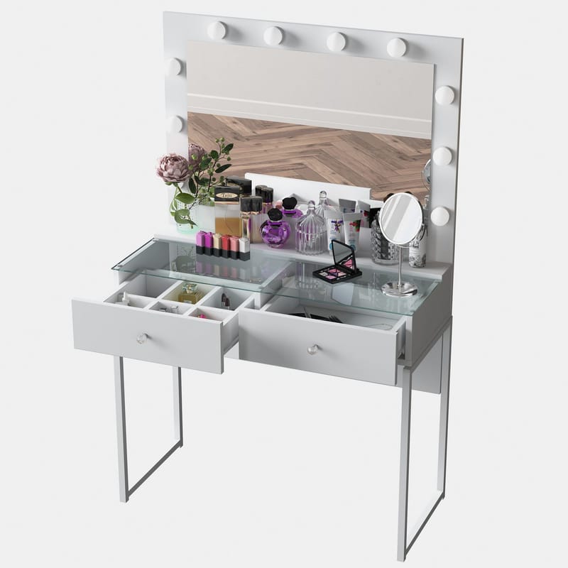 Make-up-bord Wallxpert Eska BJ158 (90 x 141,8 x 40 cm) hvid - Hvid - Møbler - Borde - Sminkebord & konsolbord