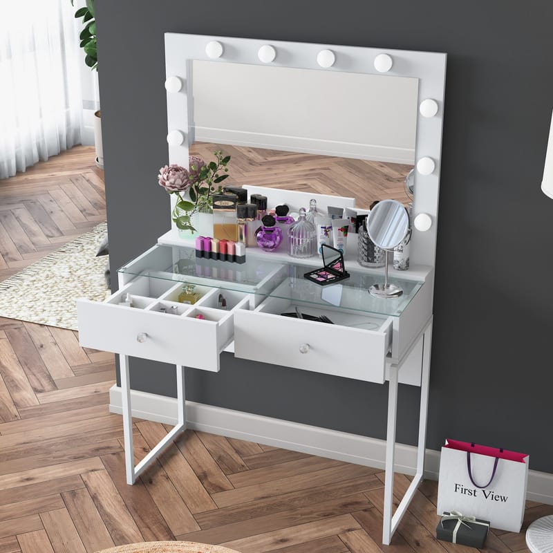 Make-up-bord Wallxpert Eska BJ158 (90 x 141,8 x 40 cm) hvid - Hvid - Møbler - Borde - Sminkebord & konsolbord