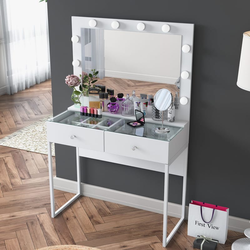 Make-up-bord Wallxpert Eska BJ158 (90 x 141,8 x 40 cm) hvid - Hvid - Møbler - Borde - Sminkebord & konsolbord