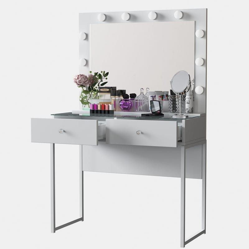 Make-up-bord Wallxpert Eska BJ158 (90 x 141,8 x 40 cm) hvid - Hvid - Møbler - Borde - Sminkebord & konsolbord