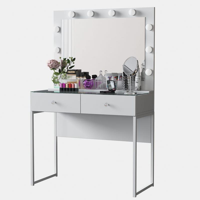 Make-up-bord Wallxpert Eska BJ158 (90 x 141,8 x 40 cm) hvid - Hvid - Møbler - Borde - Sminkebord & konsolbord