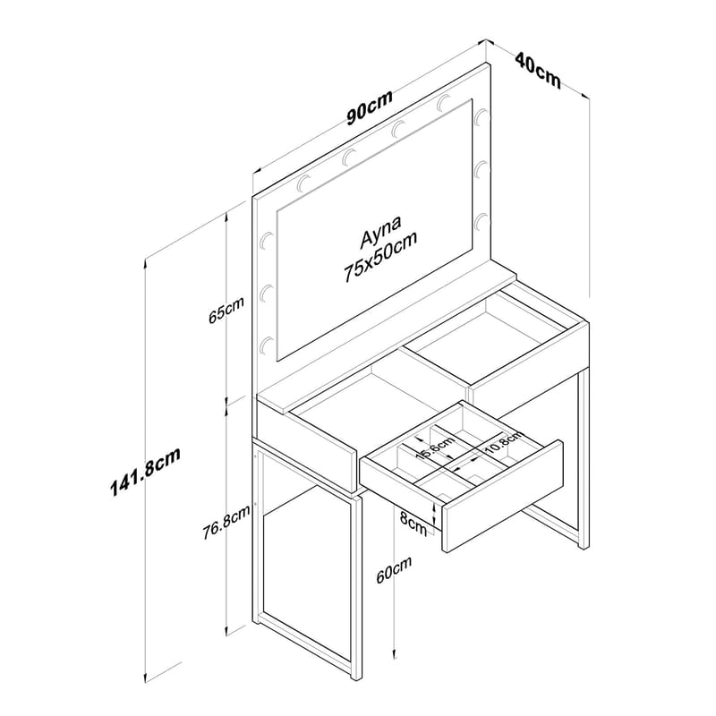 Make-up-bord Wallxpert Eska BJ158 (90 x 141,8 x 40 cm) hvid - Hvid - Møbler - Borde - Sminkebord & konsolbord