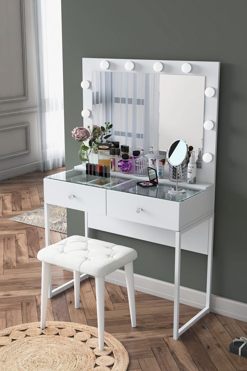 Make-up-bord Wallxpert Eska BJ164 (90 x 141,8 x 40 cm) Hvid - Hvid - Møbler - Borde - Sminkebord & konsolbord