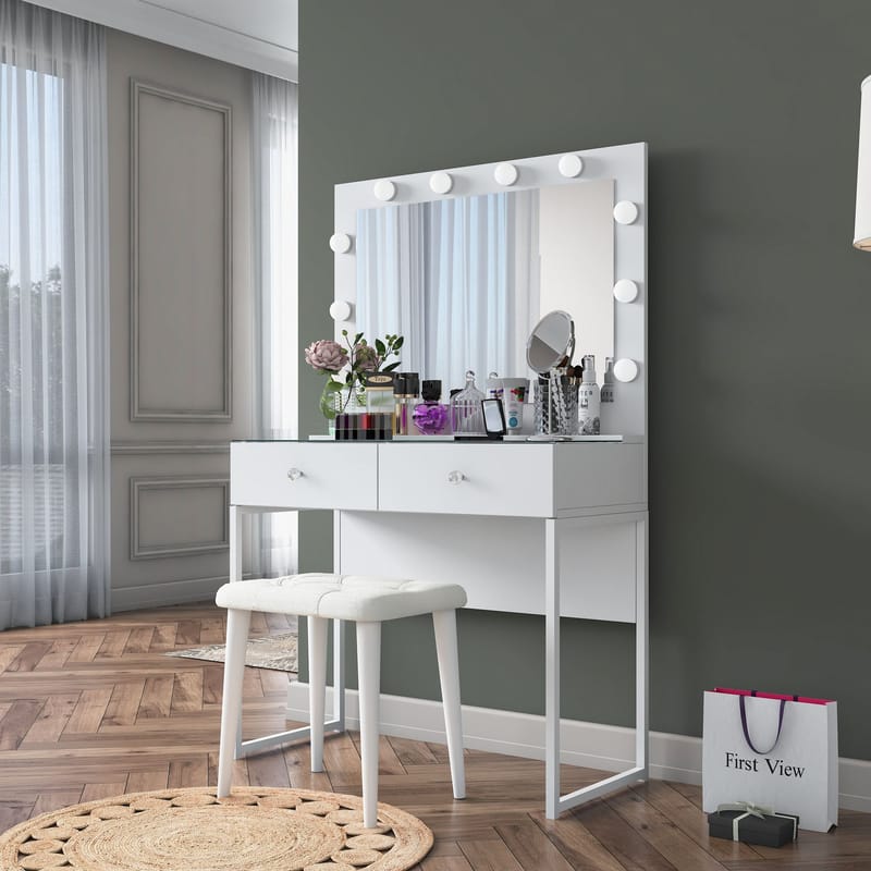 Make-up-bord Wallxpert Eska BJ164 (90 x 141,8 x 40 cm) Hvid - Hvid - Møbler - Borde - Sminkebord & konsolbord