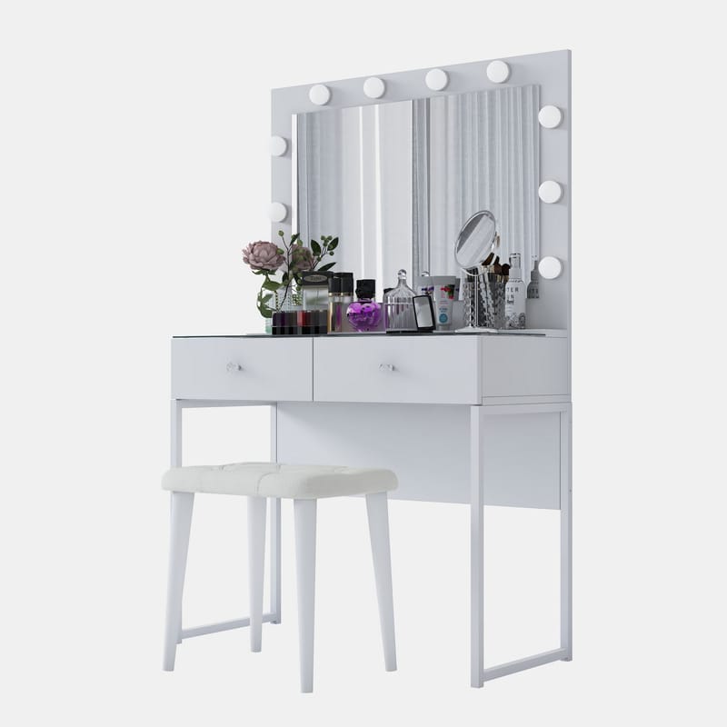 Make-up-bord Wallxpert Eska BJ164 (90 x 141,8 x 40 cm) Hvid - Hvid - Møbler - Borde - Sminkebord & konsolbord