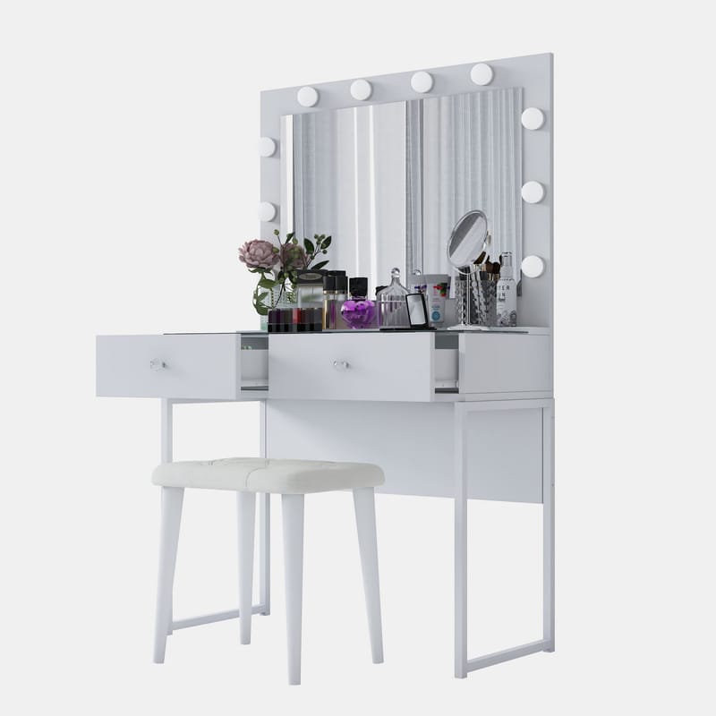 Make-up-bord Wallxpert Eska BJ164 (90 x 141,8 x 40 cm) Hvid - Hvid - Møbler - Borde - Sminkebord & konsolbord