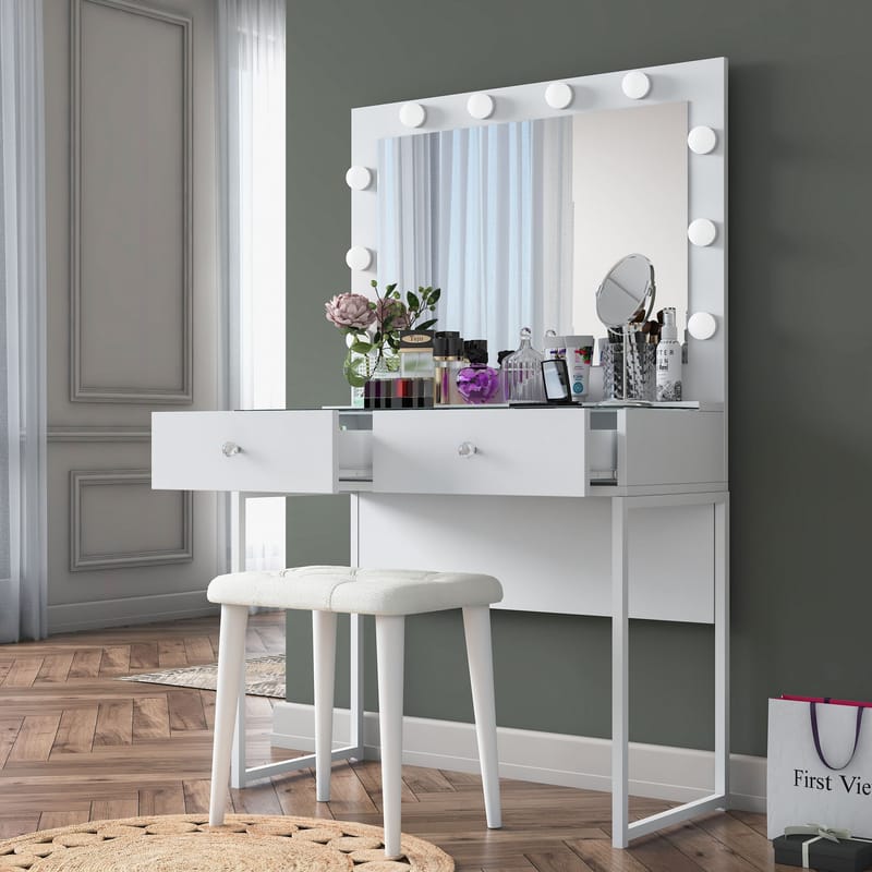 Make-up-bord Wallxpert Eska BJ164 (90 x 141,8 x 40 cm) Hvid - Hvid - Møbler - Borde - Sminkebord & konsolbord