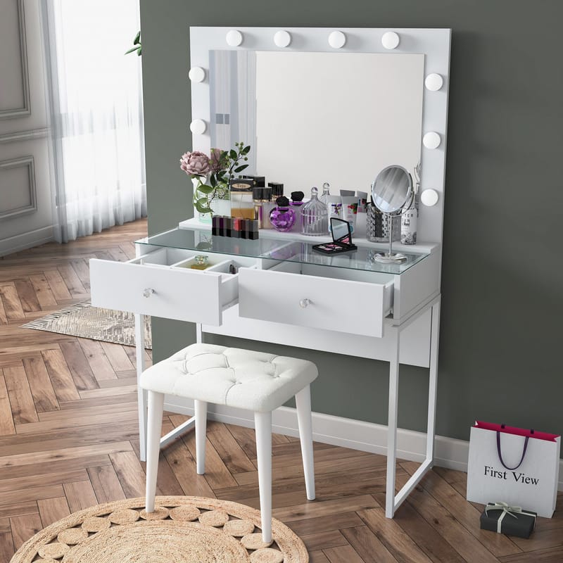 Make-up-bord Wallxpert Eska BJ164 (90 x 141,8 x 40 cm) Hvid - Hvid - Møbler - Borde - Sminkebord & konsolbord