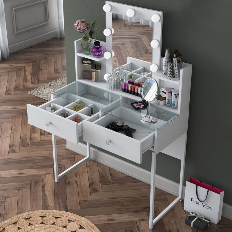 Make-up-bord Wallxpert Fenn (90 x 136,8 x 40 cm) Hvid - Hvid - Møbler - Borde - Sminkebord & konsolbord