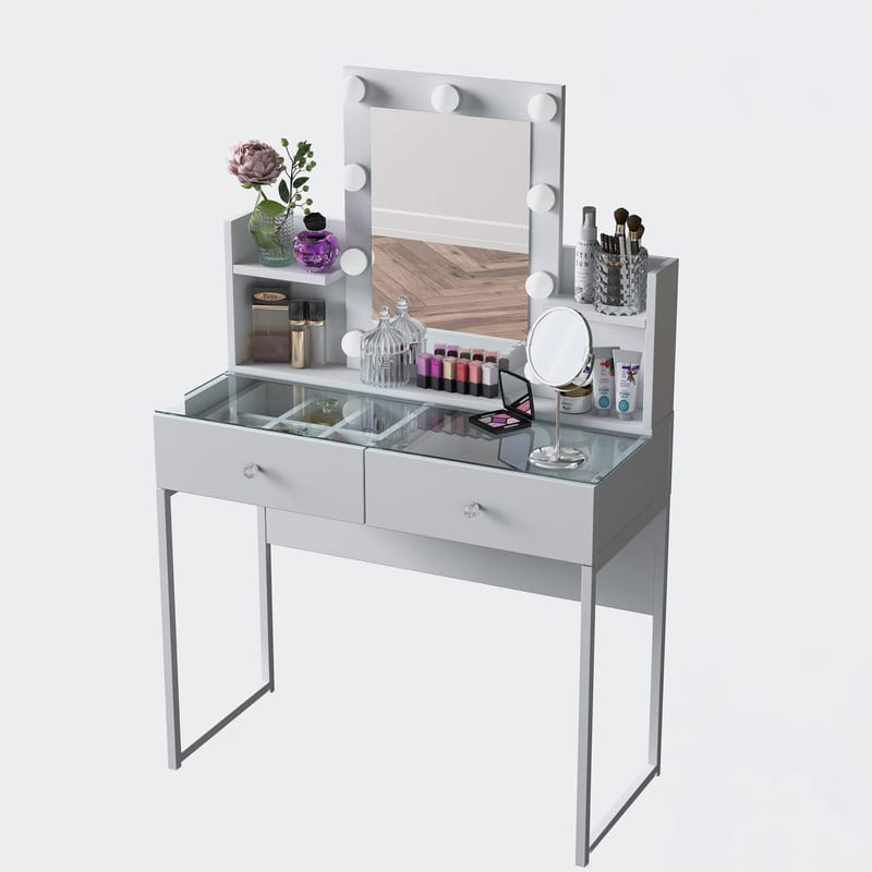 Make-up-bord Wallxpert Fenn (90 x 136,8 x 40 cm) Hvid - Hvid - Møbler - Borde - Sminkebord & konsolbord
