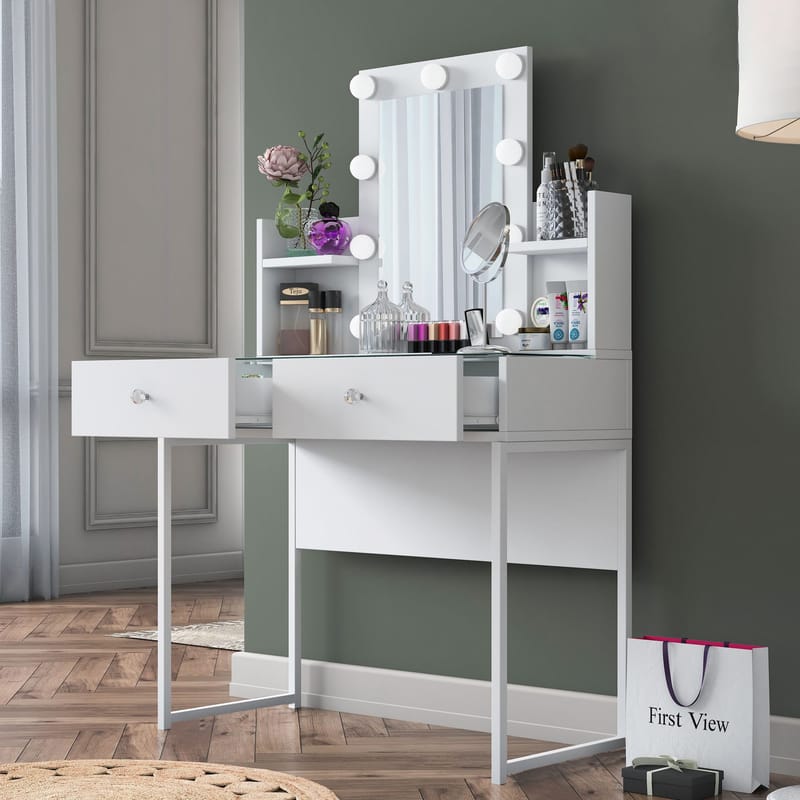 Make-up-bord Wallxpert Fenn (90 x 136,8 x 40 cm) Hvid - Hvid - Møbler - Borde - Sminkebord & konsolbord