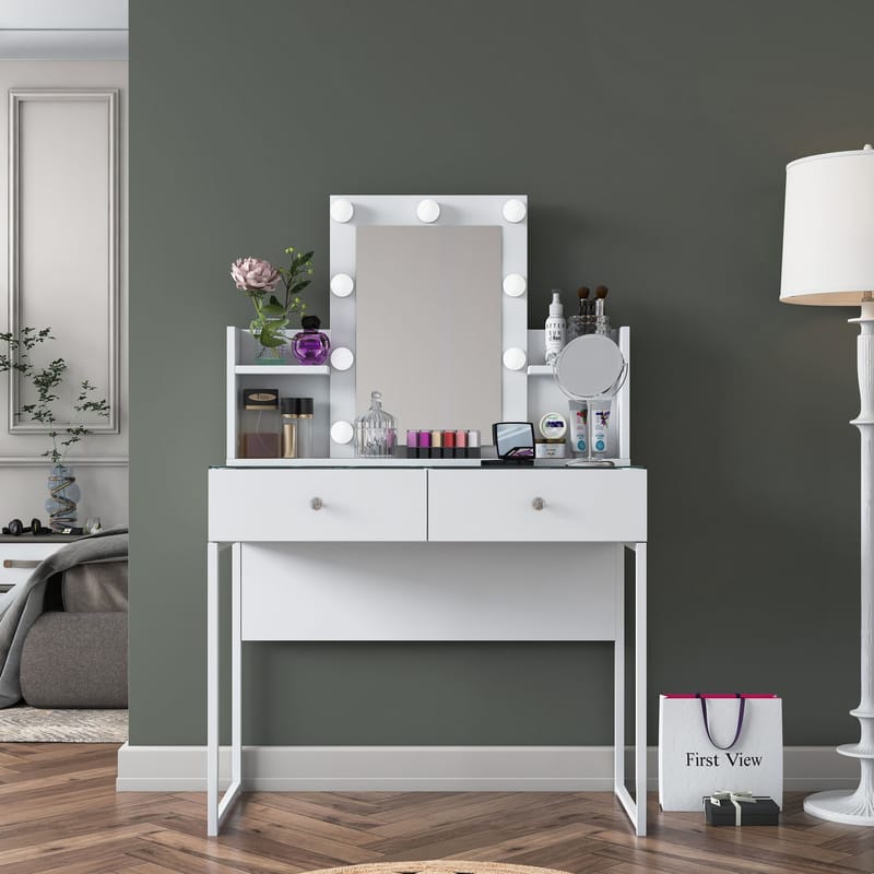 Make-up-bord Wallxpert Fenn (90 x 136,8 x 40 cm) Hvid - Hvid - Møbler - Borde - Sminkebord & konsolbord