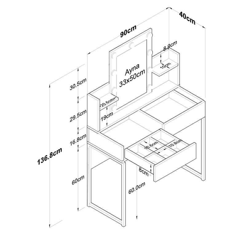 Make-up-bord Wallxpert Fenn (90 x 136,8 x 40 cm) Hvid - Hvid - Møbler - Borde - Sminkebord & konsolbord