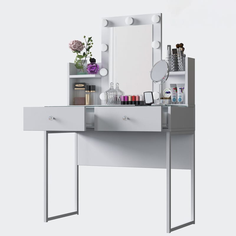 Make-up-bord Wallxpert Fenn (90 x 136,8 x 40 cm) Hvid - Hvid - Møbler - Borde - Sminkebord & konsolbord