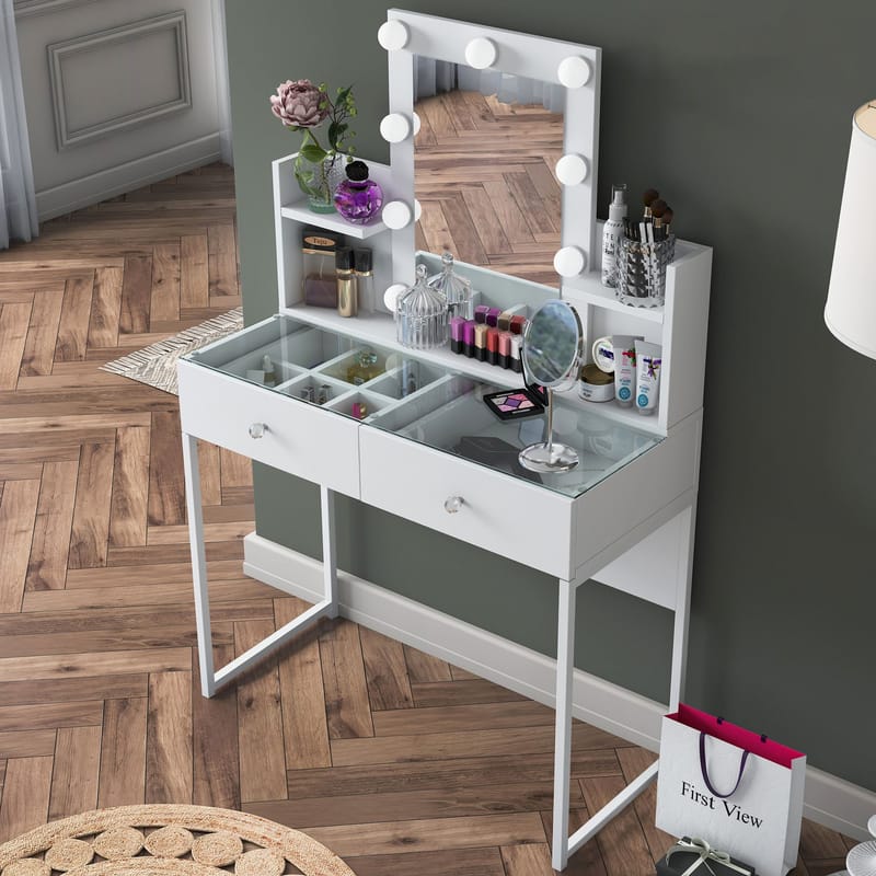 Make-up-bord Wallxpert Fenn (90 x 136,8 x 40 cm) Hvid - Hvid - Møbler - Borde - Sminkebord & konsolbord