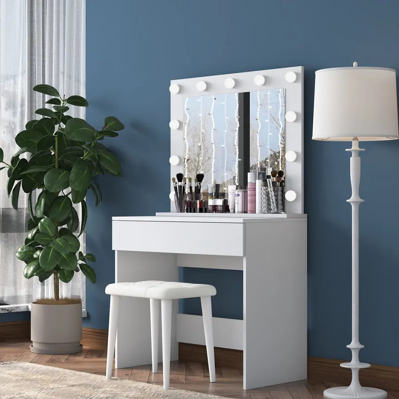 Make-up-bord Wallxpert Gala Shelf (90 x 76,8 x 45 cm) Hvid - Hvid - Møbler - Borde - Sminkebord & konsolbord