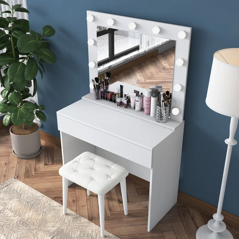 Make-up-bord Wallxpert Gala Shelf (90 x 76,8 x 45 cm) Hvid - Hvid - Møbler - Borde - Sminkebord & konsolbord