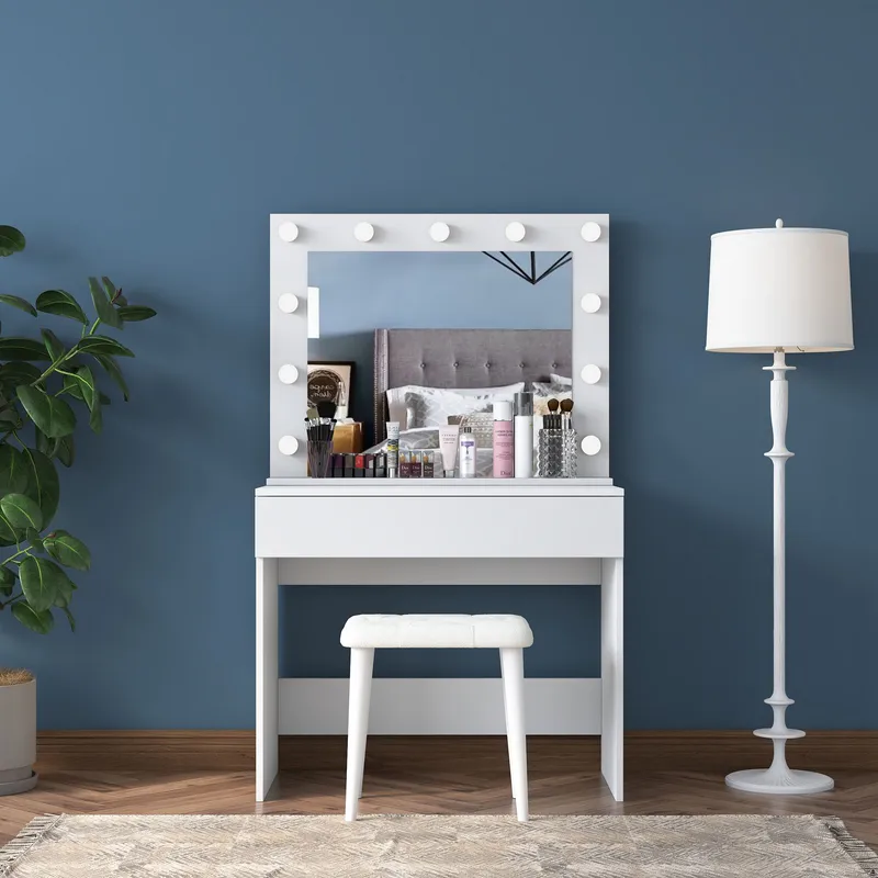 Make-up-bord Wallxpert Gala Shelf (90 x 76,8 x 45 cm) Hvid - Hvid - Møbler - Borde - Sminkebord & konsolbord