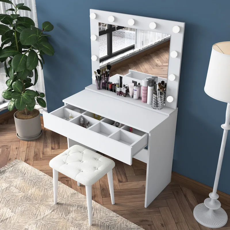 Make-up-bord Wallxpert Gala Shelf (90 x 76,8 x 45 cm) Hvid - Hvid - Møbler - Borde - Sminkebord & konsolbord