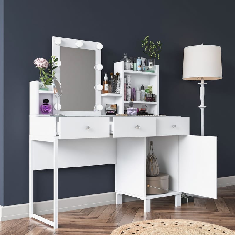 Make-up-bord Wallxpert Hyla BJ139 (120 x 136,8 x 40 cm) Hvid - Hvid - Møbler - Borde - Sminkebord & konsolbord