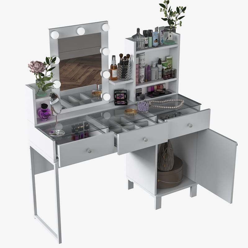 Make-up-bord Wallxpert Hyla BJ139 (120 x 136,8 x 40 cm) Hvid - Hvid - Møbler - Borde - Sminkebord & konsolbord