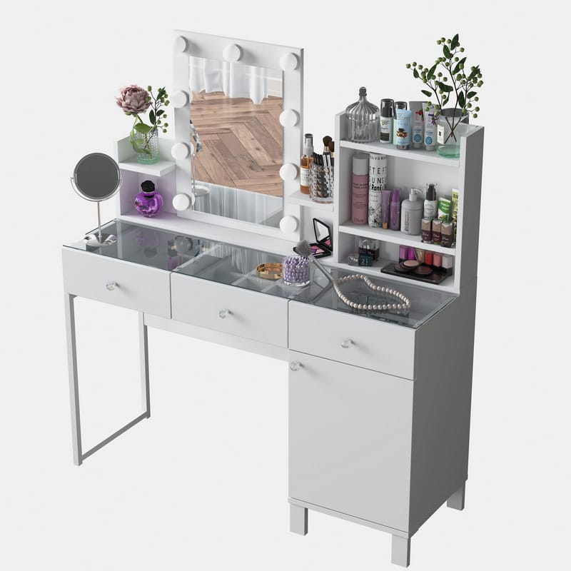 Make-up-bord Wallxpert Hyla BJ139 (120 x 136,8 x 40 cm) Hvid - Hvid - Møbler - Borde - Sminkebord & konsolbord
