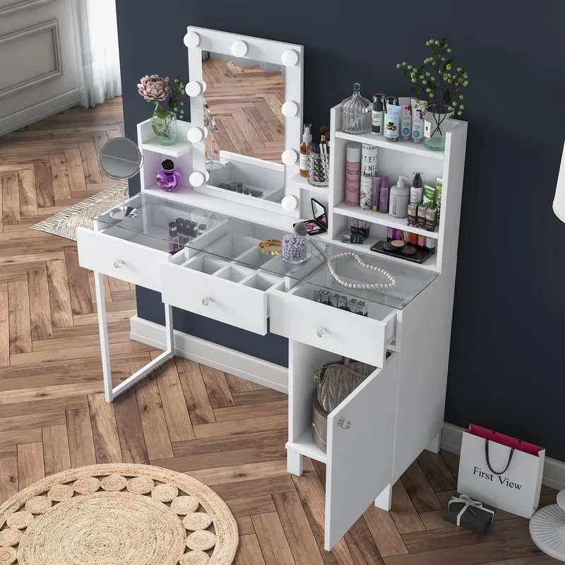 Make-up-bord Wallxpert Hyla BJ139 (120 x 136,8 x 40 cm) Hvid - Hvid - Møbler - Borde - Sminkebord & konsolbord