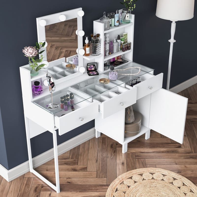 Make-up-bord Wallxpert Hyla BJ139 (120 x 136,8 x 40 cm) Hvid - Hvid - Møbler - Borde - Sminkebord & konsolbord