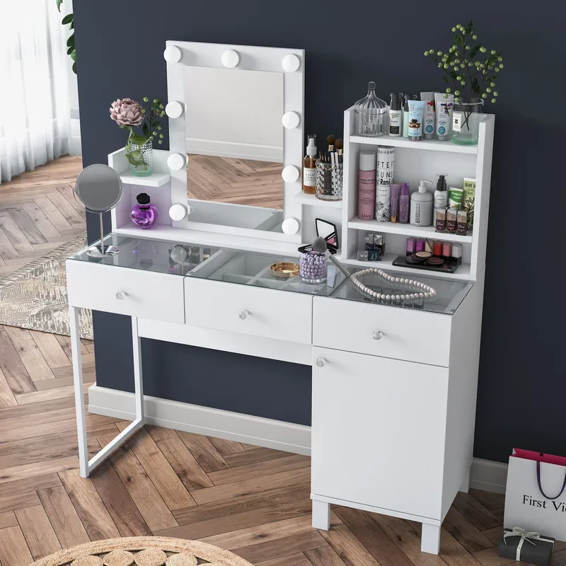 Make-up-bord Wallxpert Hyla BJ139 (120 x 136,8 x 40 cm) Hvid - Hvid - Møbler - Borde - Sminkebord & konsolbord