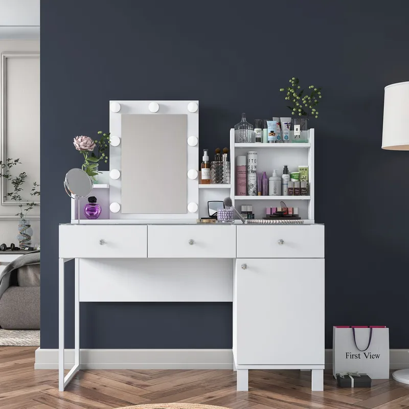 Make-up-bord Wallxpert Hyla BJ139 (120 x 136,8 x 40 cm) Hvid - Hvid - Møbler - Borde - Sminkebord & konsolbord