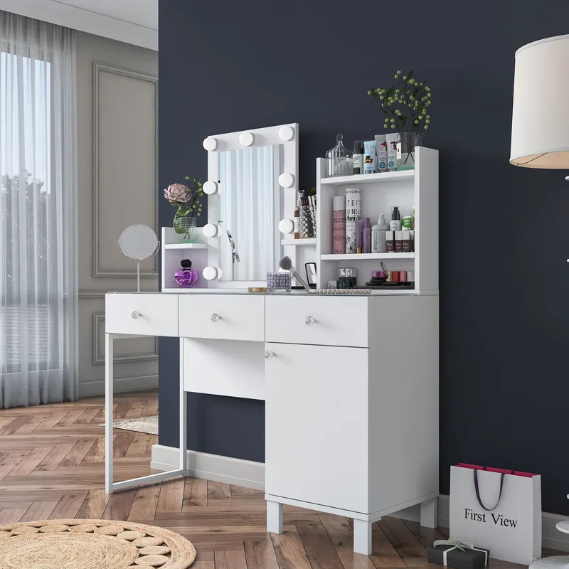 Make-up-bord Wallxpert Hyla BJ139 (120 x 136,8 x 40 cm) Hvid - Hvid - Møbler - Borde - Sminkebord & konsolbord