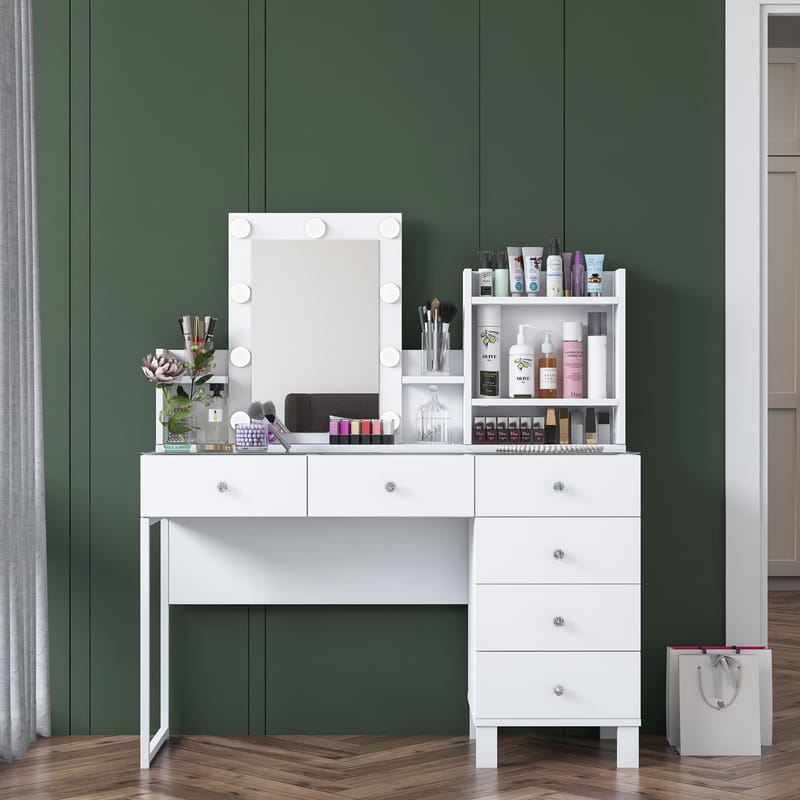 Make-up-bord Wallxpert Hyla BJ141 (120 x 136,8 x 40 cm) hvid - Hvid - Møbler - Borde - Sminkebord & konsolbord