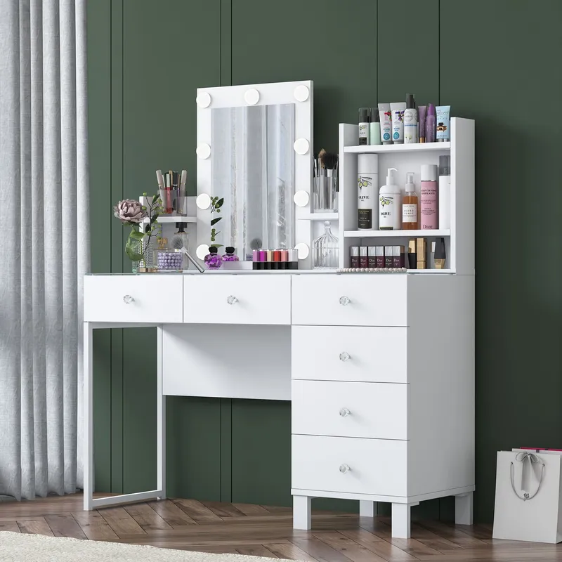 Make-up-bord Wallxpert Hyla BJ141 (120 x 136,8 x 40 cm) hvid - Hvid - Møbler - Borde - Sminkebord & konsolbord