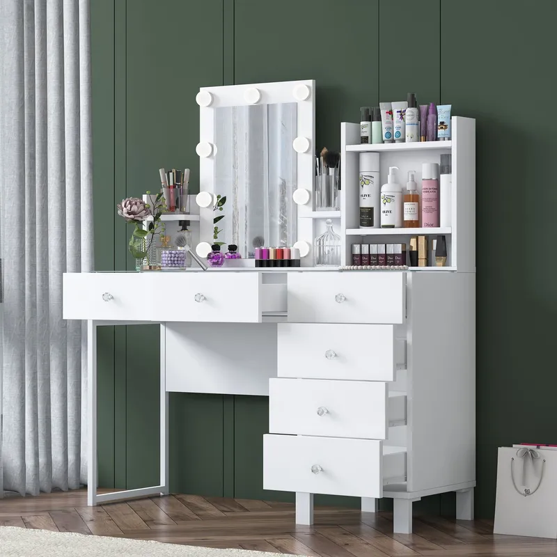 Make-up-bord Wallxpert Hyla BJ141 (120 x 136,8 x 40 cm) hvid - Hvid - Møbler - Borde - Sminkebord & konsolbord