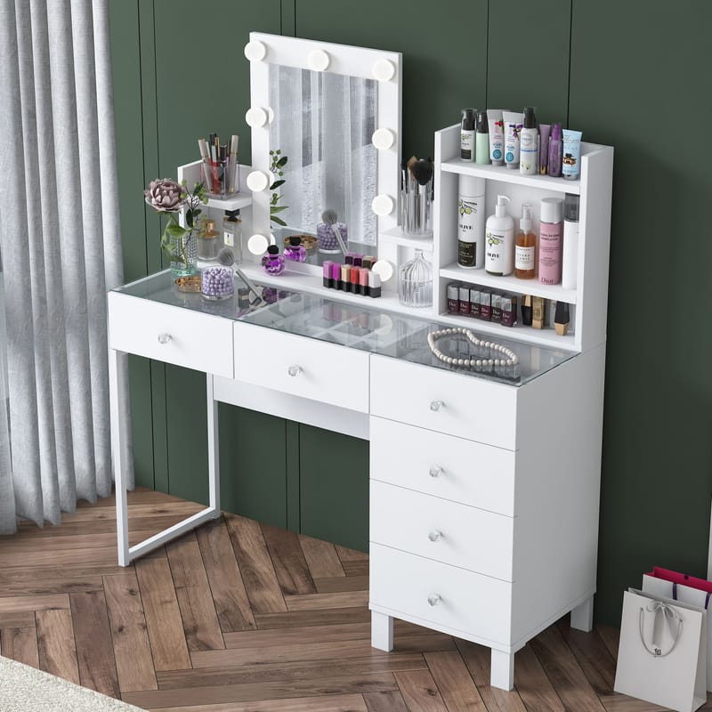 Make-up-bord Wallxpert Hyla BJ141 (120 x 136,8 x 40 cm) hvid - Hvid - Møbler - Borde - Sminkebord & konsolbord